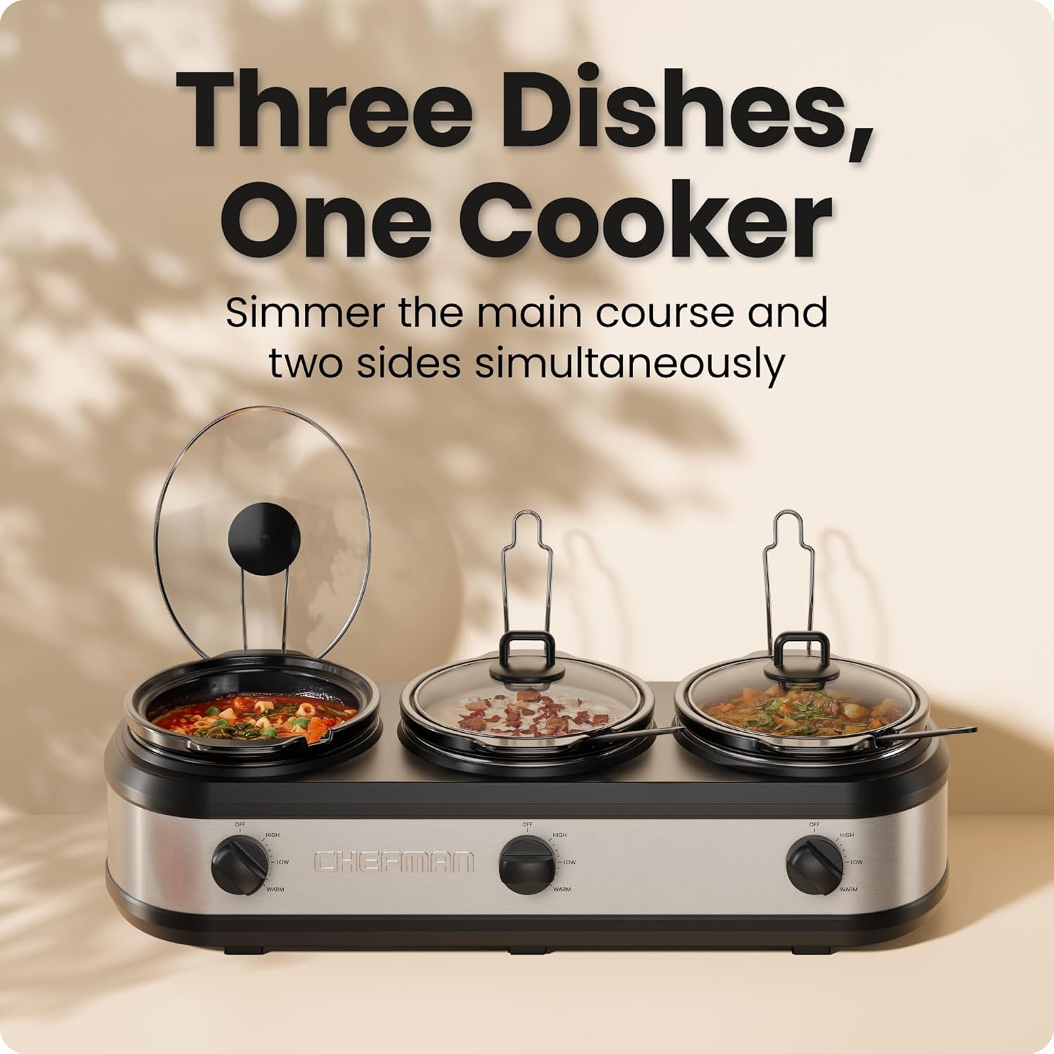 image:imageChefman Slow Cooker 7 Quart Large Family Size Slow Cooker with Low High amp Warm Settings Removable Ceramic Crock Tempered Glass Lid DishwasherSafe for Easy Cleanup Stainless Steel75 Quarts
