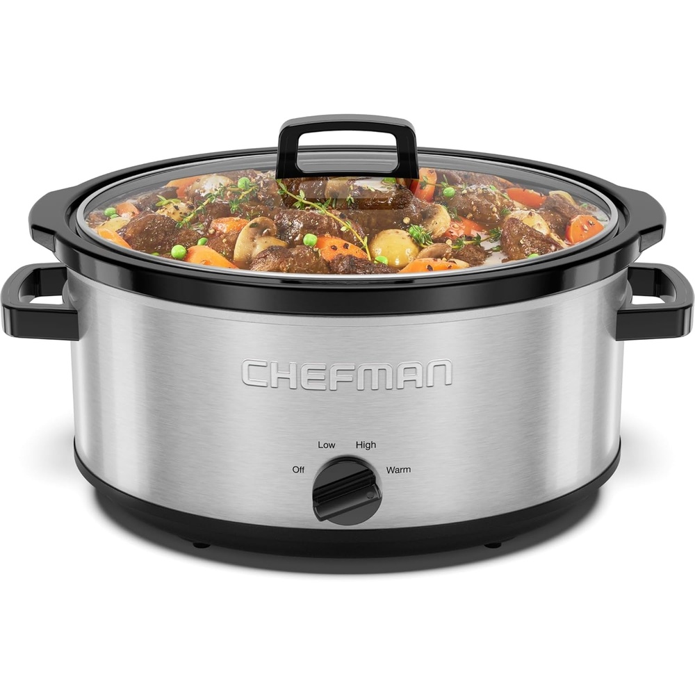 image:imageChefman Slow Cooker 7 Quart Large Family Size Slow Cooker with Low High amp Warm Settings Removable Ceramic Crock Tempered Glass Lid DishwasherSafe for Easy Cleanup Stainless Steel7 Quarts