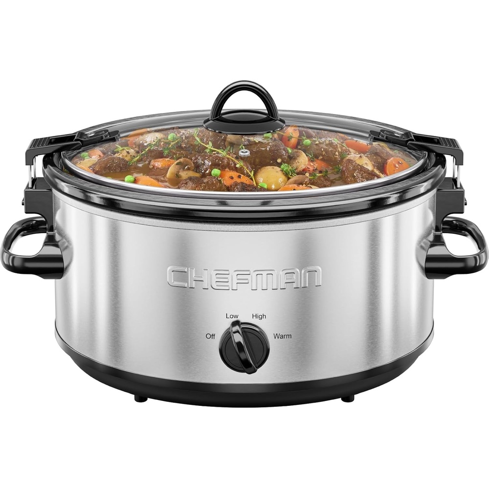 image:imageChefman Slow Cooker 7 Quart Large Family Size Slow Cooker with Low High amp Warm Settings Removable Ceramic Crock Tempered Glass Lid DishwasherSafe for Easy Cleanup Stainless Steel6 Quarts