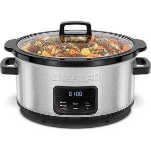 image:imageChefman Slow Cooker 7 Quart Large Family Size Programmable Digital Slow Cooker with 24Hour Timer Low High amp Warm Settings Ceramic Crock Tempered Glass Lid DishwasherSafe Stainless Steel7 Quart