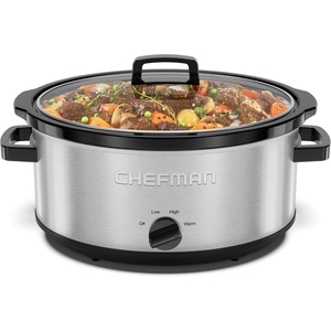 image:imageChefman Slow Cooker 7 Quart Large Family Size Slow Cooker with Low High amp Warm Settings Removable Ceramic Crock Tempered Glass Lid DishwasherSafe for Easy Cleanup Stainless Steel7 Quarts