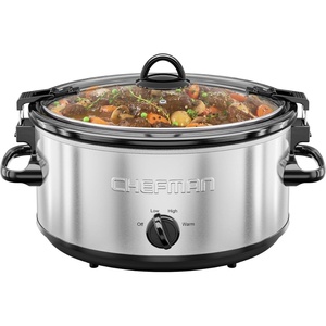 image:imageChefman Slow Cooker 7 Quart Large Family Size Slow Cooker with Low High amp Warm Settings Removable Ceramic Crock Tempered Glass Lid DishwasherSafe for Easy Cleanup Stainless Steel6 Quarts
