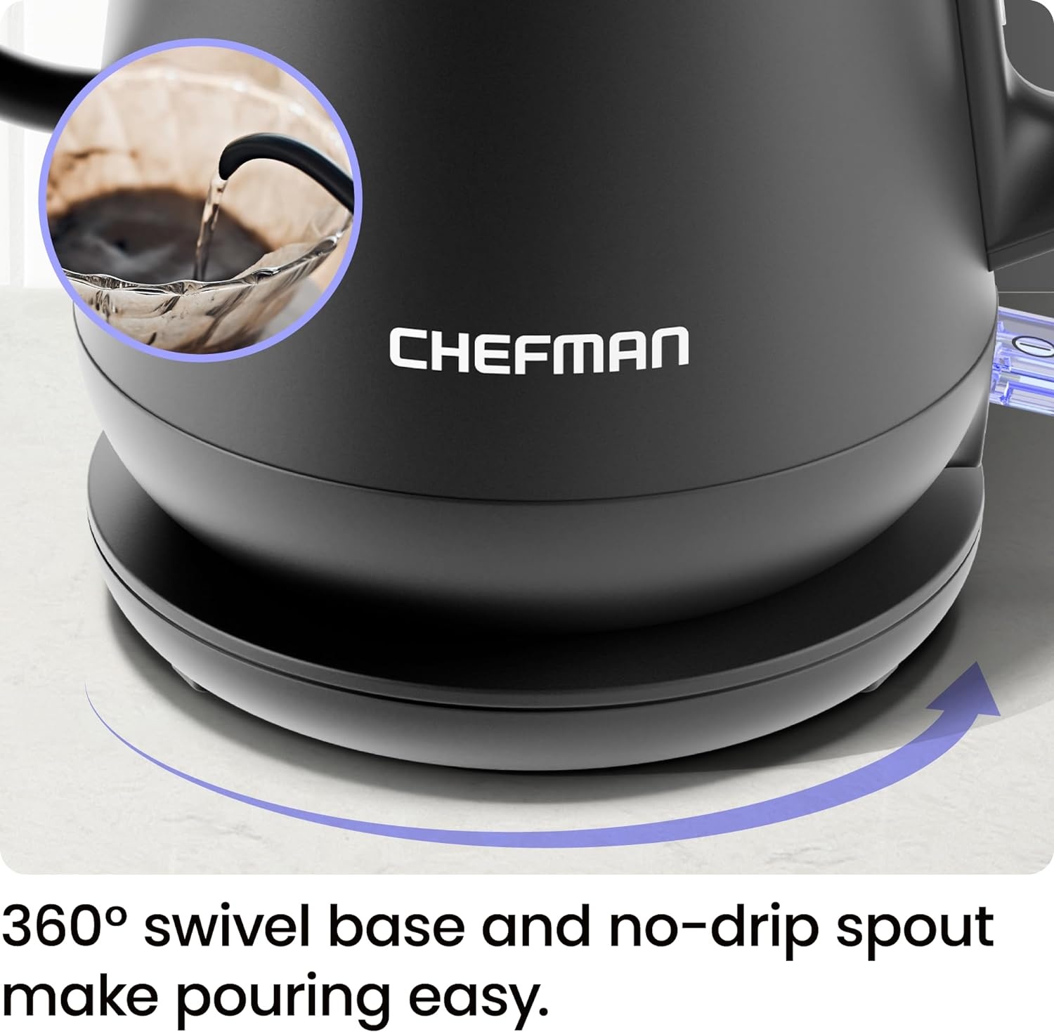 image:imageChefman Gooseneck Electric Kettle 08L Pour Over Black OneTouch Operation BoilDry Protection Auto ShutOff UltraFast Hot Water Boiler For Coffee and TeaBlack Gooseneck