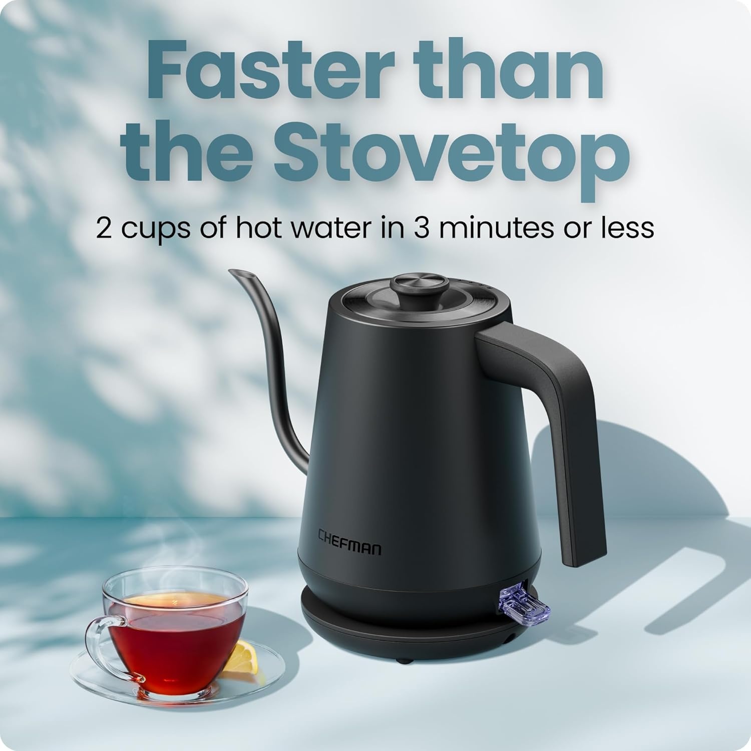 image:imageChefman Gooseneck Electric Kettle 08L Pour Over Black OneTouch Operation BoilDry Protection Auto ShutOff UltraFast Hot Water Boiler For Coffee and TeaBlack