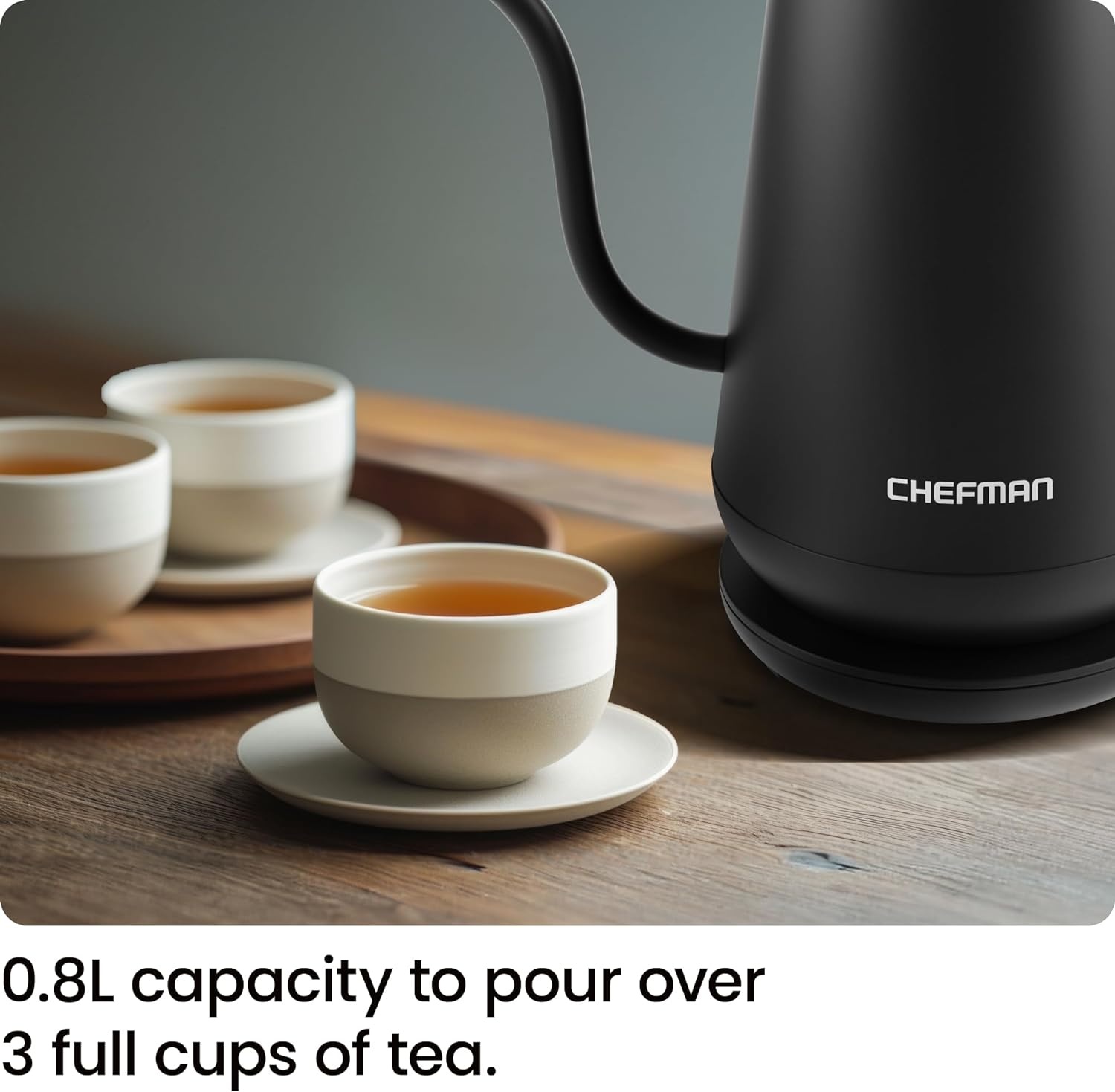 image:imageChefman Gooseneck Electric Kettle 08L Pour Over Black OneTouch Operation BoilDry Protection Auto ShutOff UltraFast Hot Water Boiler For Coffee and TeaBlack Gooseneck