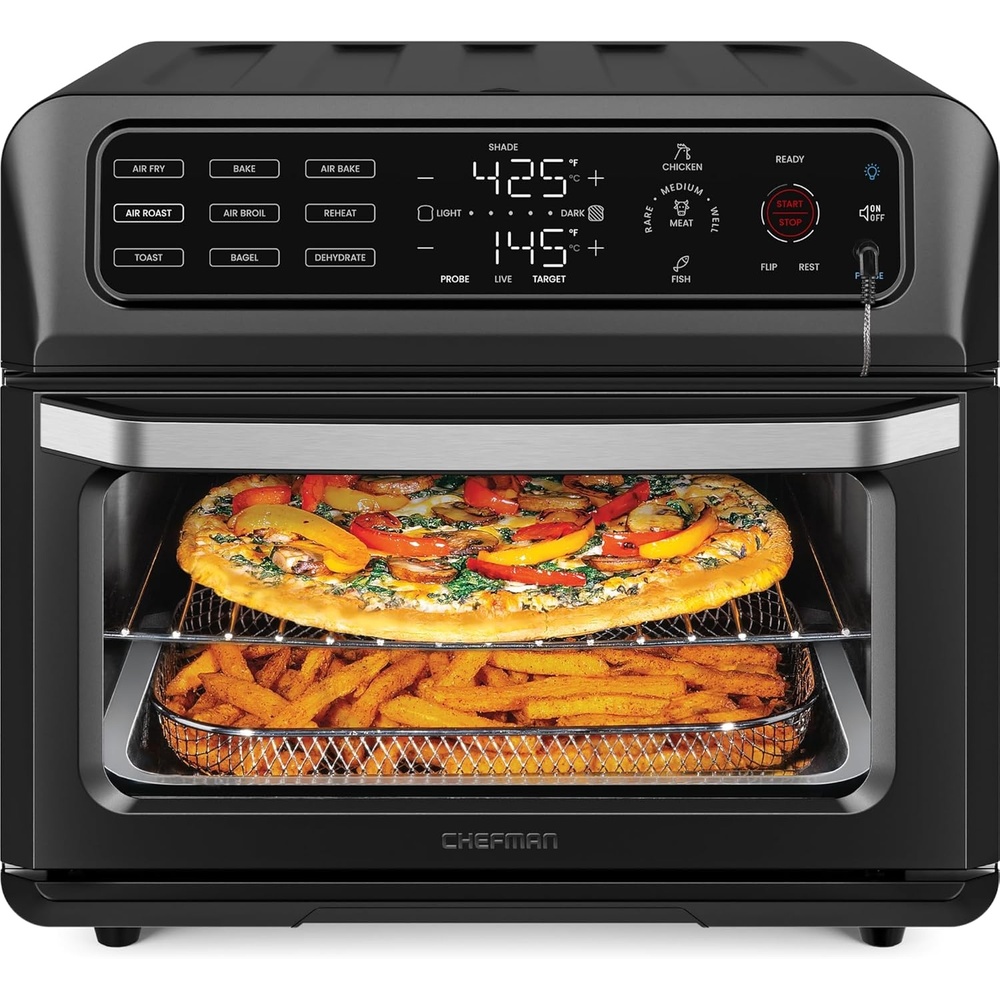 image:imageChefman Air Fryer Toaster Oven Combo with Probe Thermometer 12In1 Stainless Steel Convection Countertop 10 Inch Pizza 4 Slices of Toast Cooking Baking Toasting Roaster Oven Airfryer 20QTStainless Black